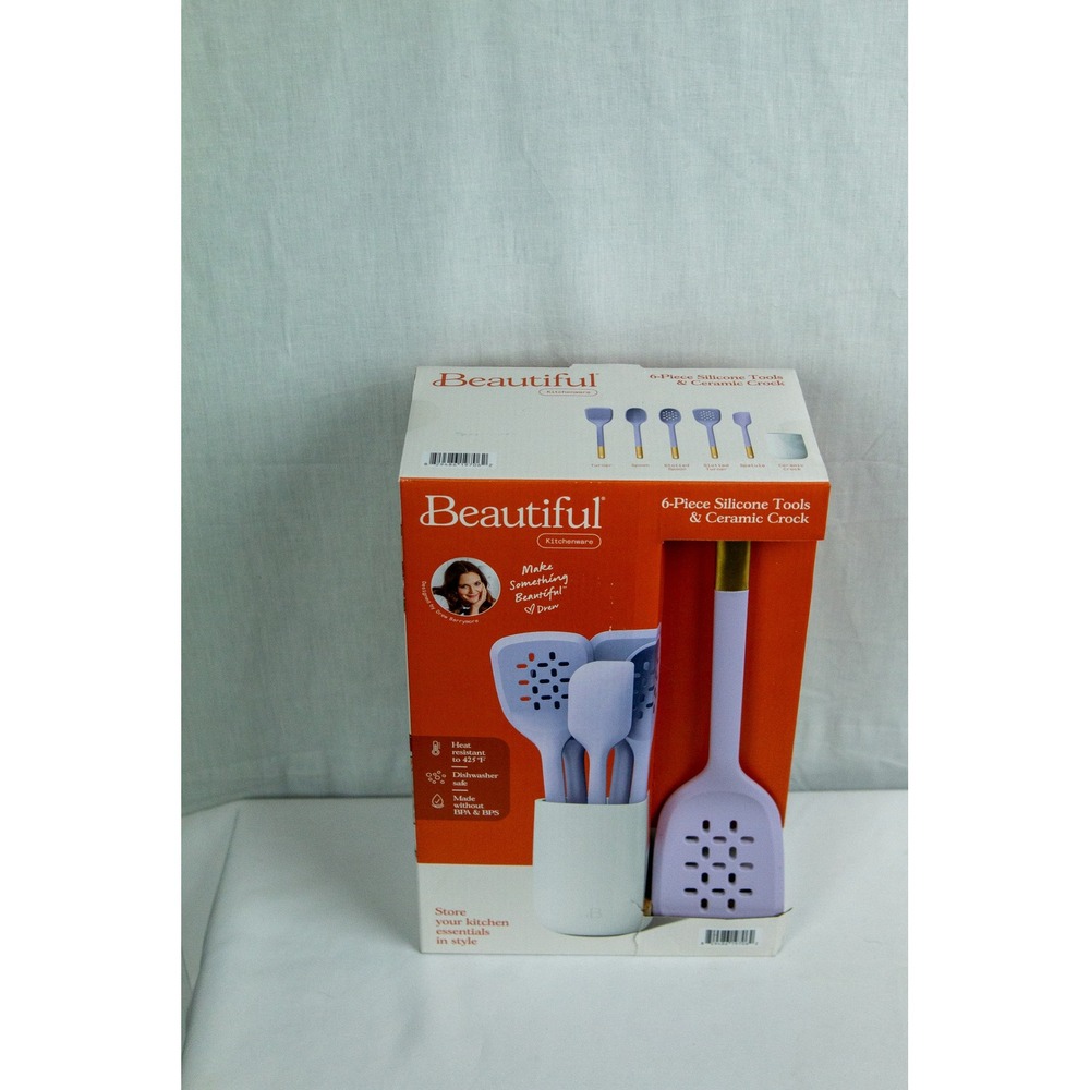 Beautiful by Drew Barrymore 6pc Silicone Kitchen Tool Set Lavender Purple Gold - Picture 6 of 11
